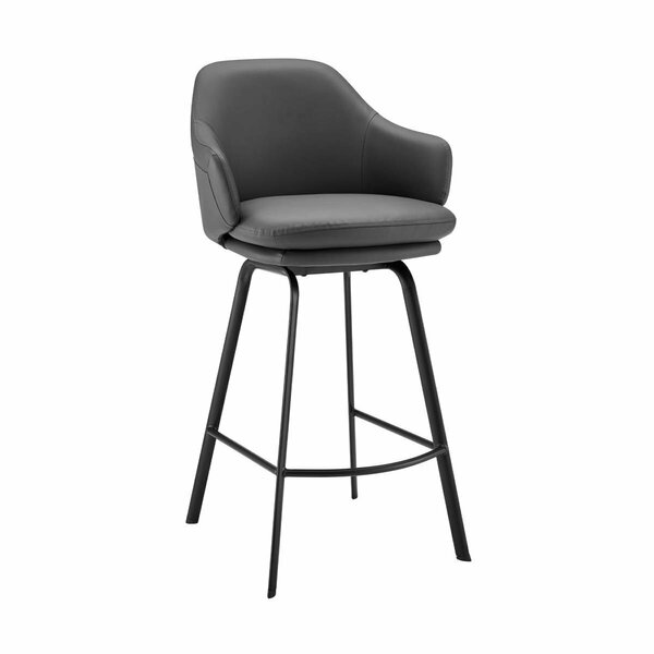Homeroots 26 in. Grey Faux Leather & Black Metal Swivel Counter Stool 476905
